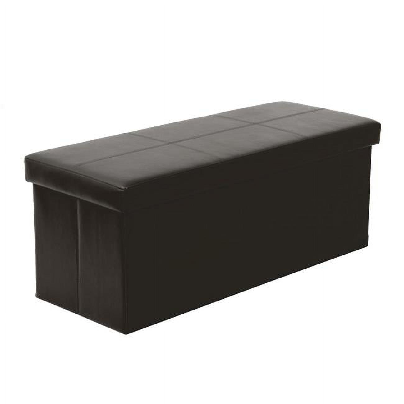 Dark Brown Tufted Faux Leather Foldable Storage Bench
