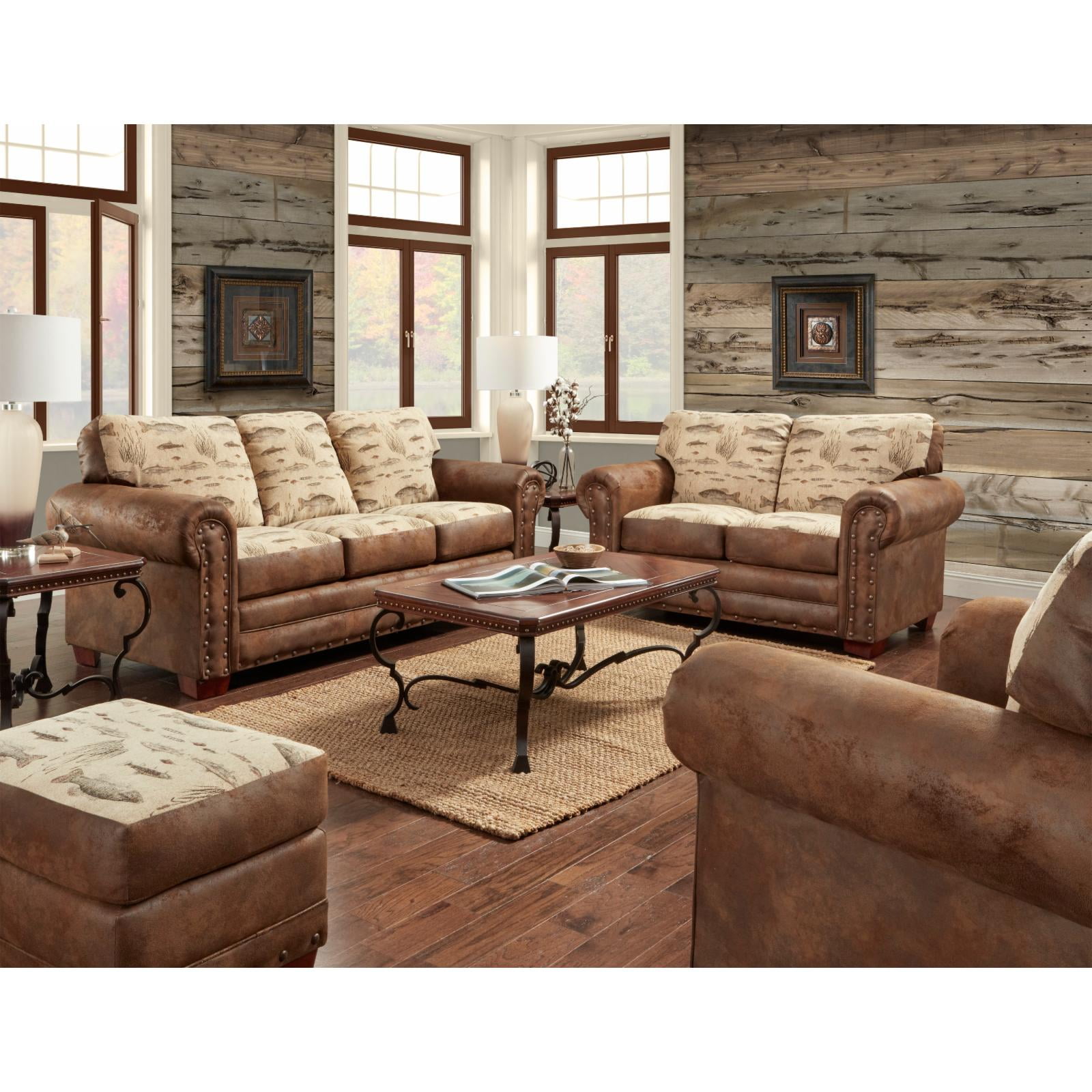 Brown Microfiber and Cotton 4-Piece Sofa Set with Nail Head Accents