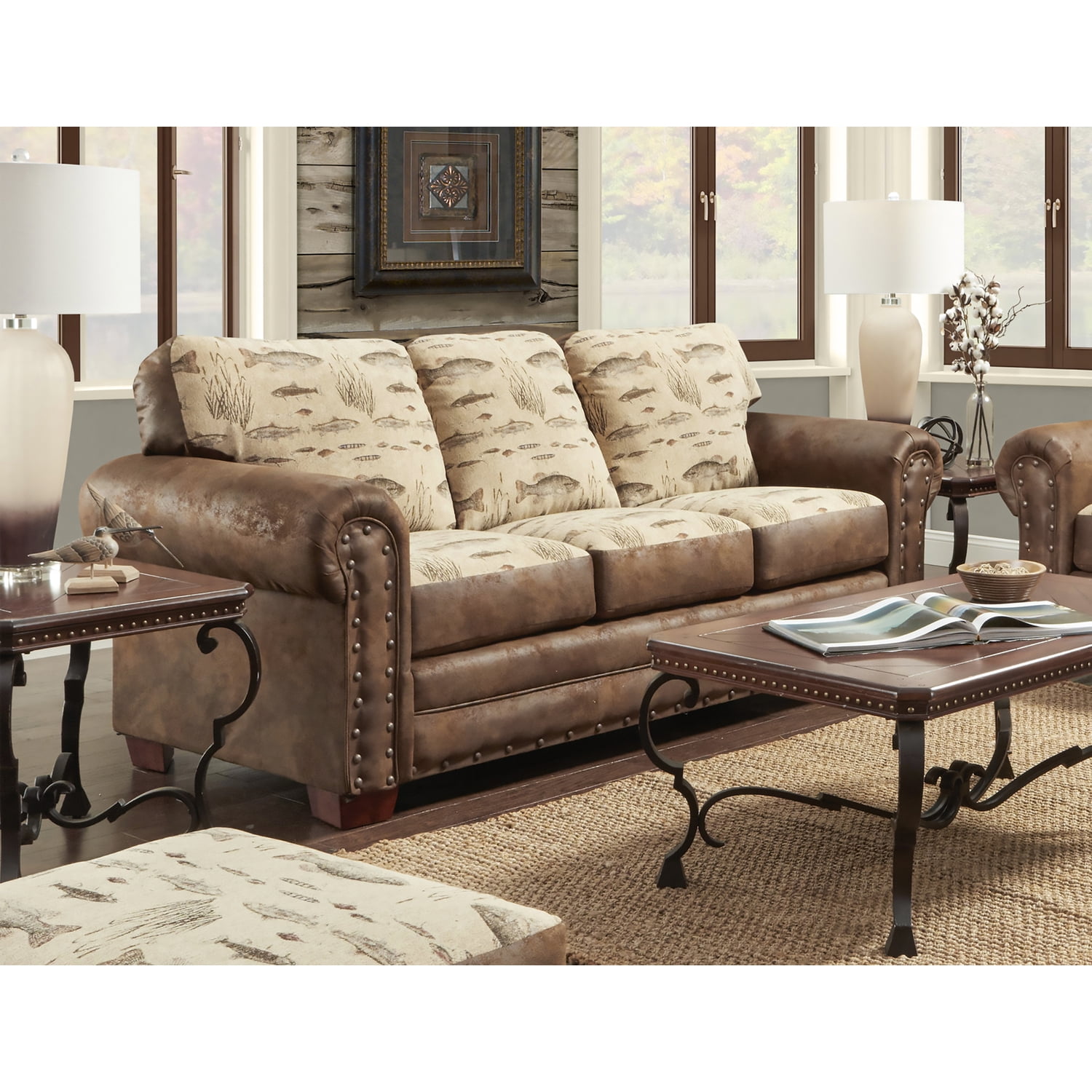 Brown Microfiber Queen Sleeper Sofa with Nailhead Accents