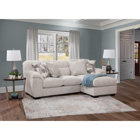 American Furniture Classics Cabral Bone L Shaped Sectional with 4 Throw Pillows