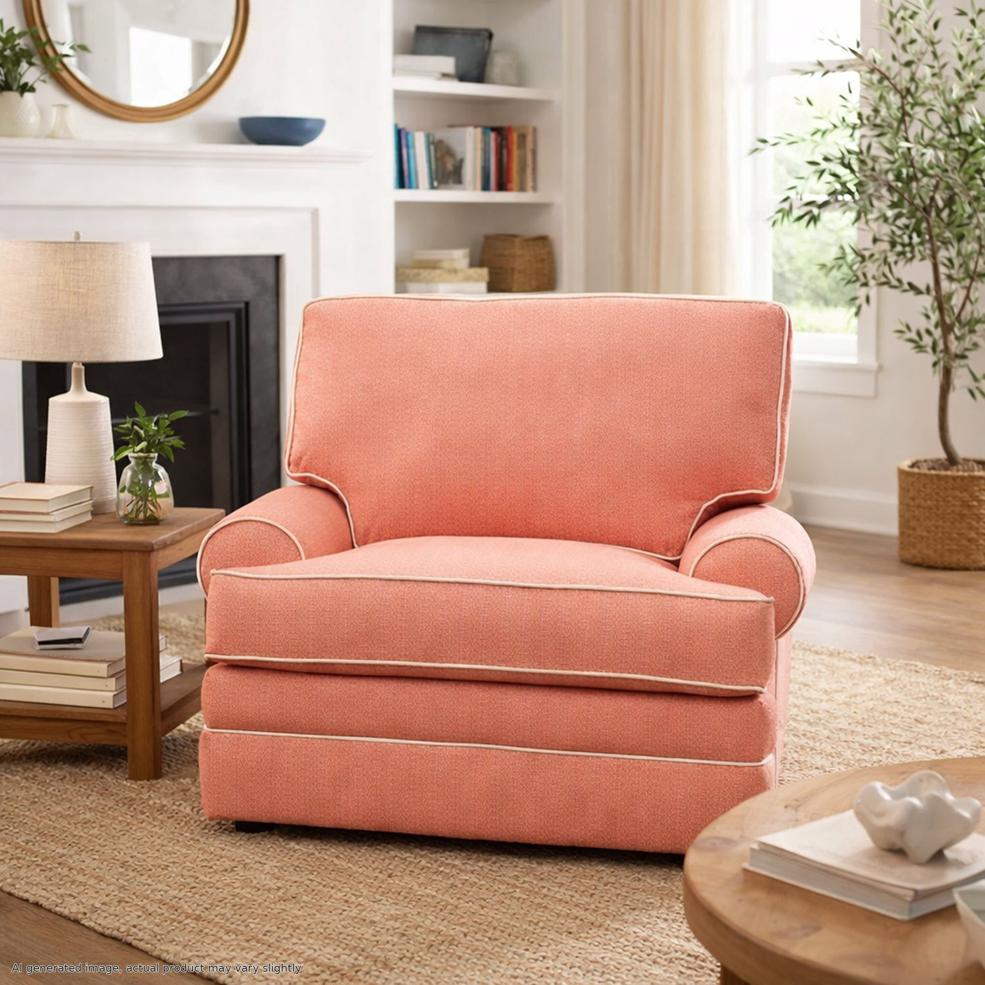 American Furniture Classics Daybreak Coral Polyester Blend Upholstered Accent Chair with Reversible Cushions