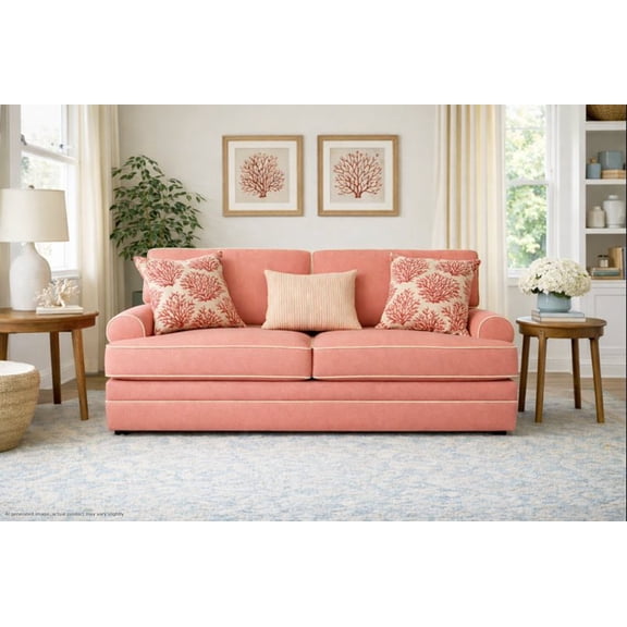 American Furniture Classics Daybreak Coral Upholstered Sofa with Reversible Cushions