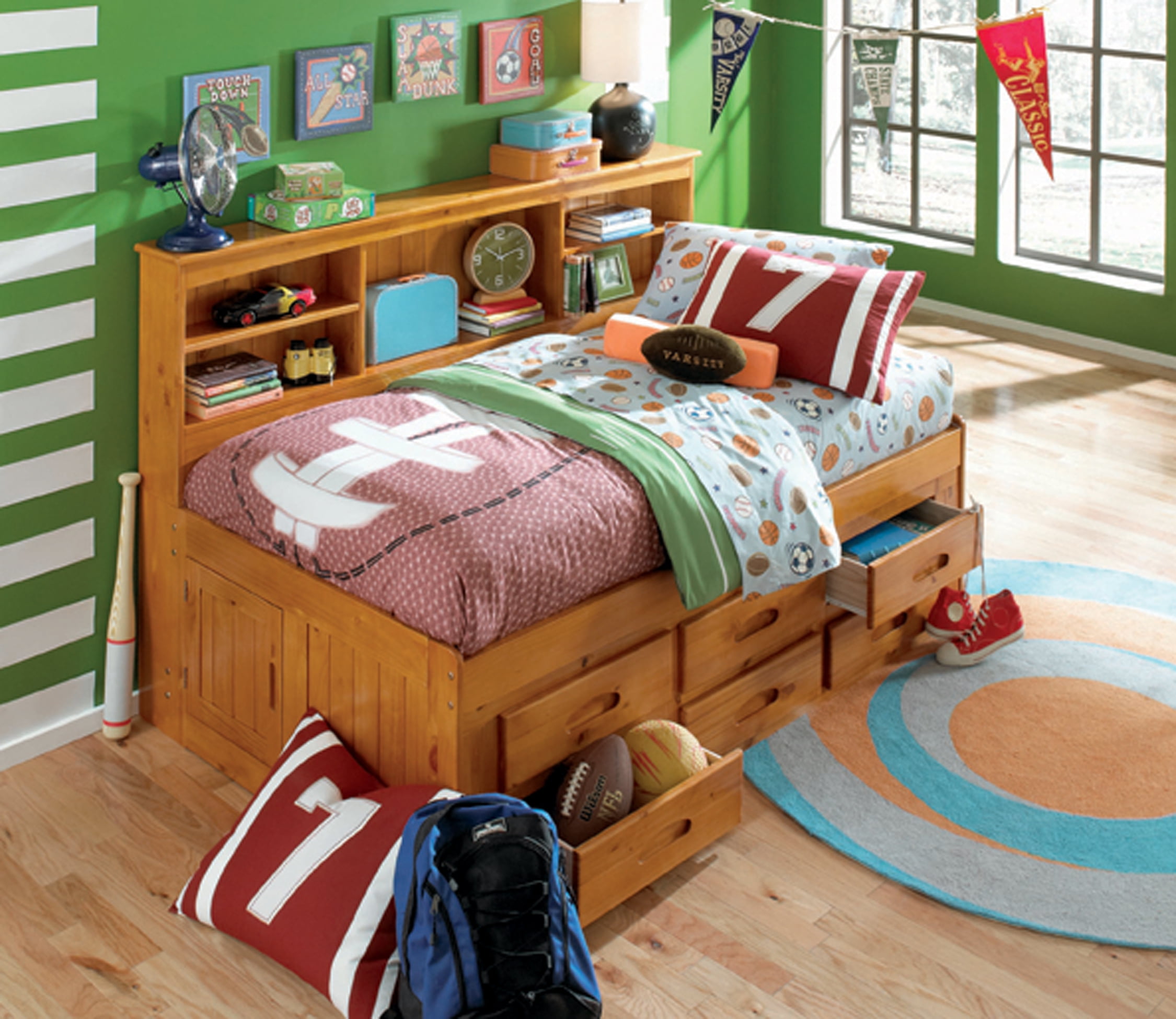 American Furniture Classics Model 2122-K6, Solid Pine Twin Daybed with Six Drawers in Honey