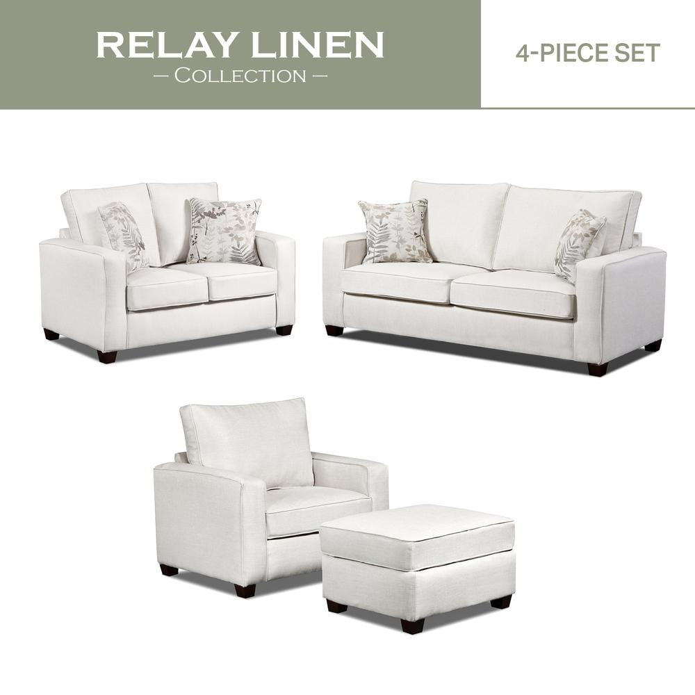 Soft Washed Cream 4-Piece Living Room Set with Sleeper Sofa