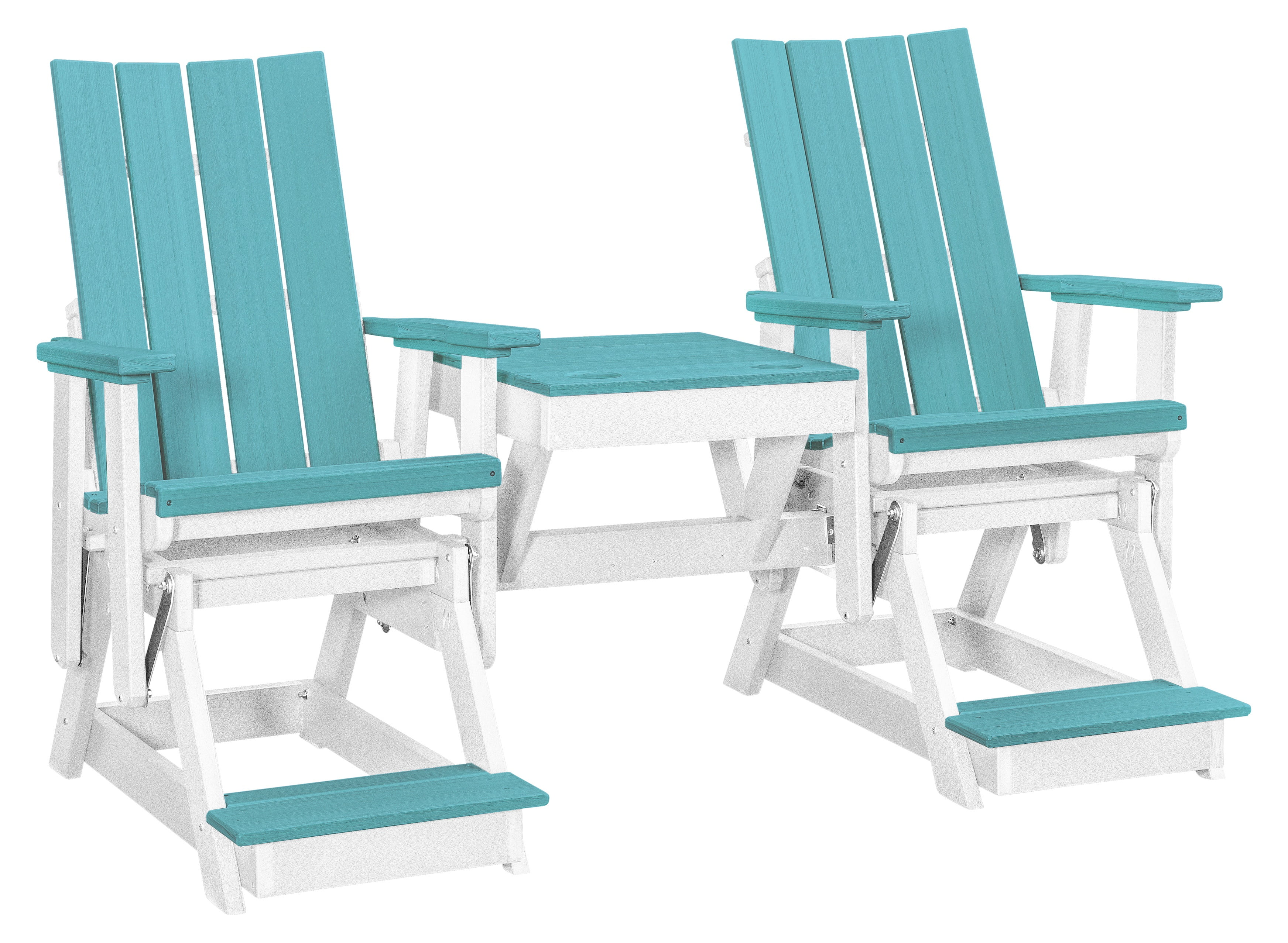 American Furniture Classics Model 416ARW-K Brandon Double Balcony Height Glider with Center Table in Aruba Blue on a White Base