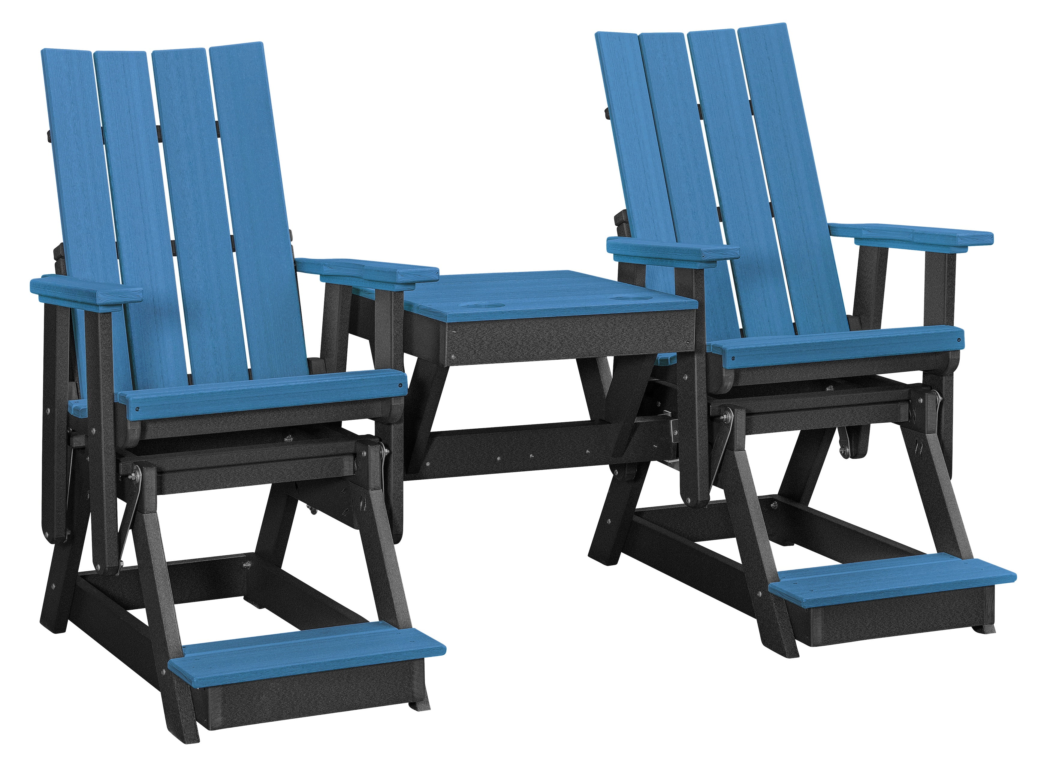 American Furniture Classics Model 416BBK-K Brandon Double Balcony Height Glider with Center Table in Blue on a Black Base