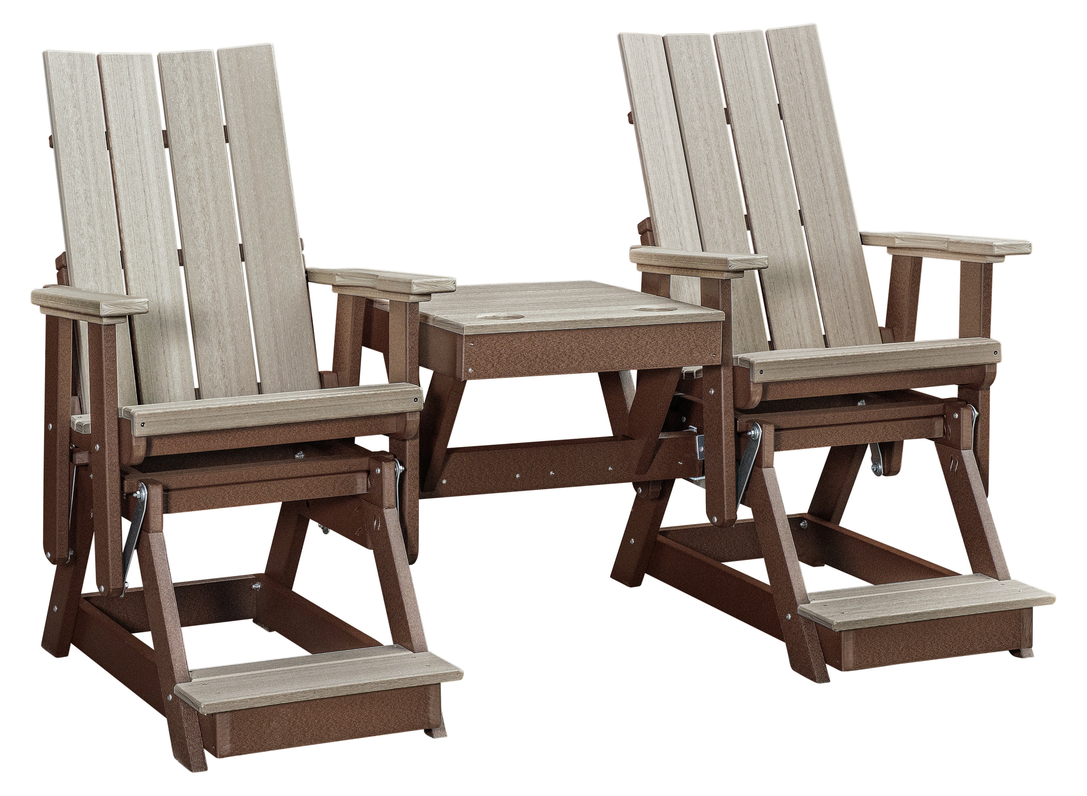 American Furniture Classics Model 416BITB-K Brandon Balcony Height Double Glider with Center Table in Birchwood on a Tudor Brown Base