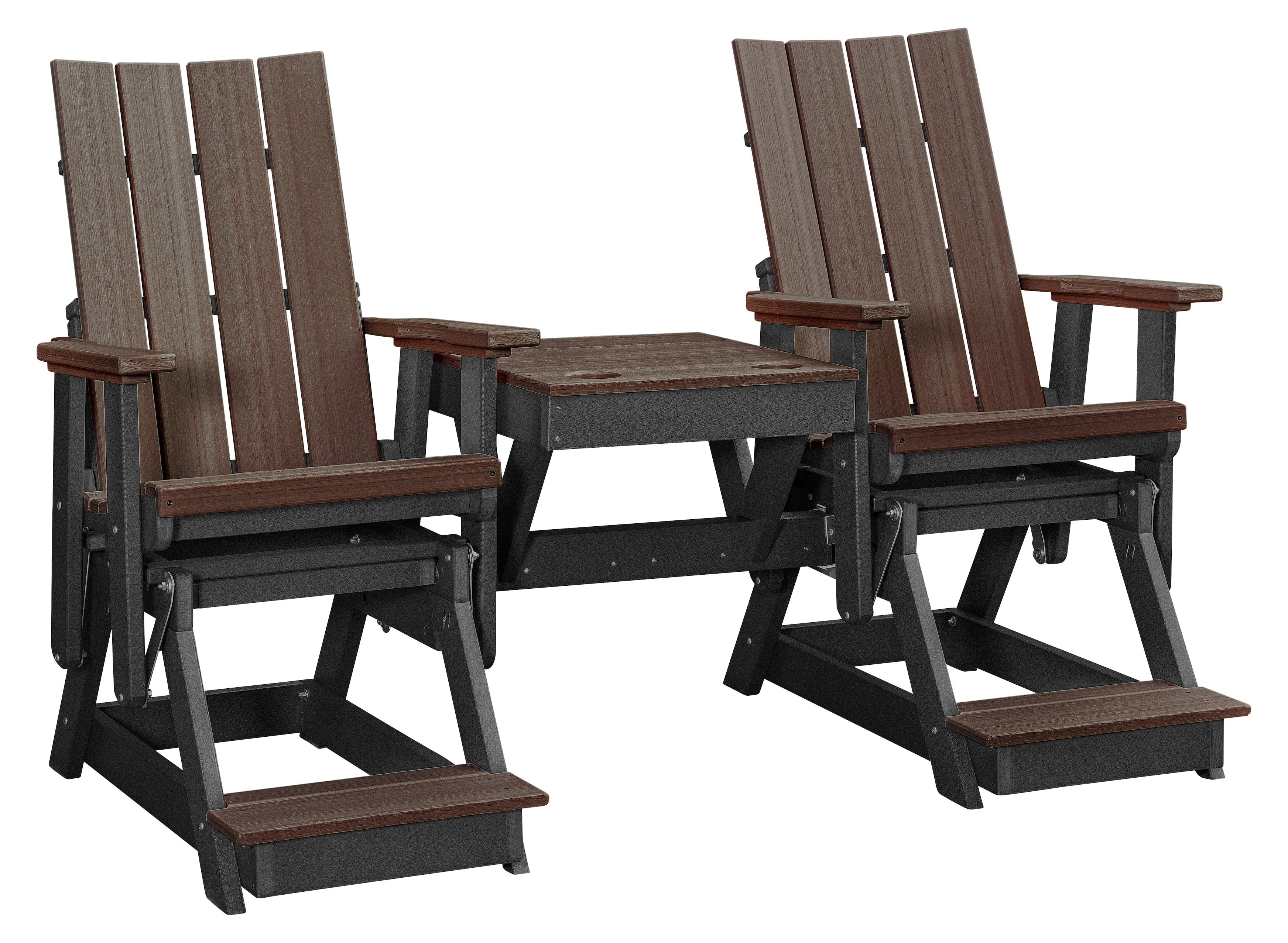 American Furniture Classics Model 416BZBK-K Brandon Balcony Height Double Glider with Center Table in Brazilian Walnut on a Black Base