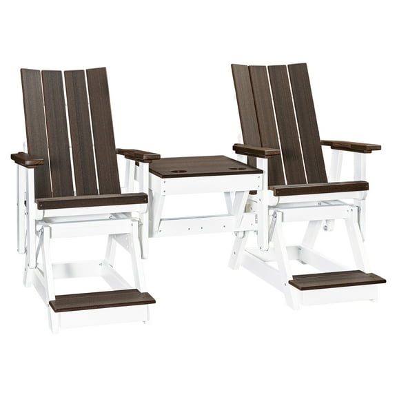 American Furniture Classics Model 416BZWT-K Brandon Balcony Height Double Glider with Center Table in Brazilian Walnut on a White Base