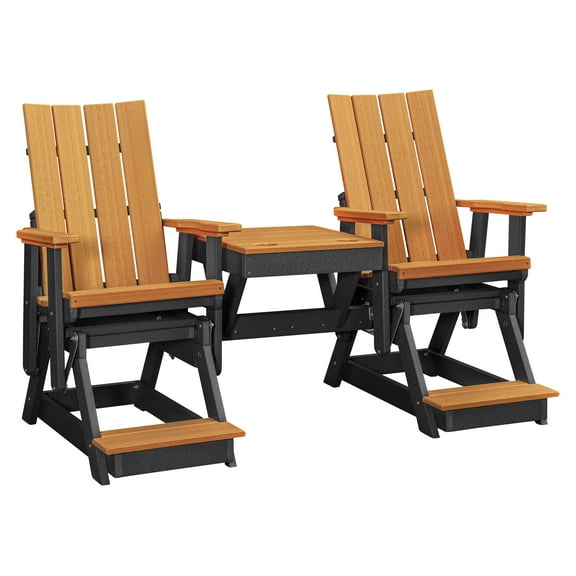 American Furniture Classics Model 416CBK-K Brandon Double Balcony Height Glider with Center Table in Cedar on a Black Base