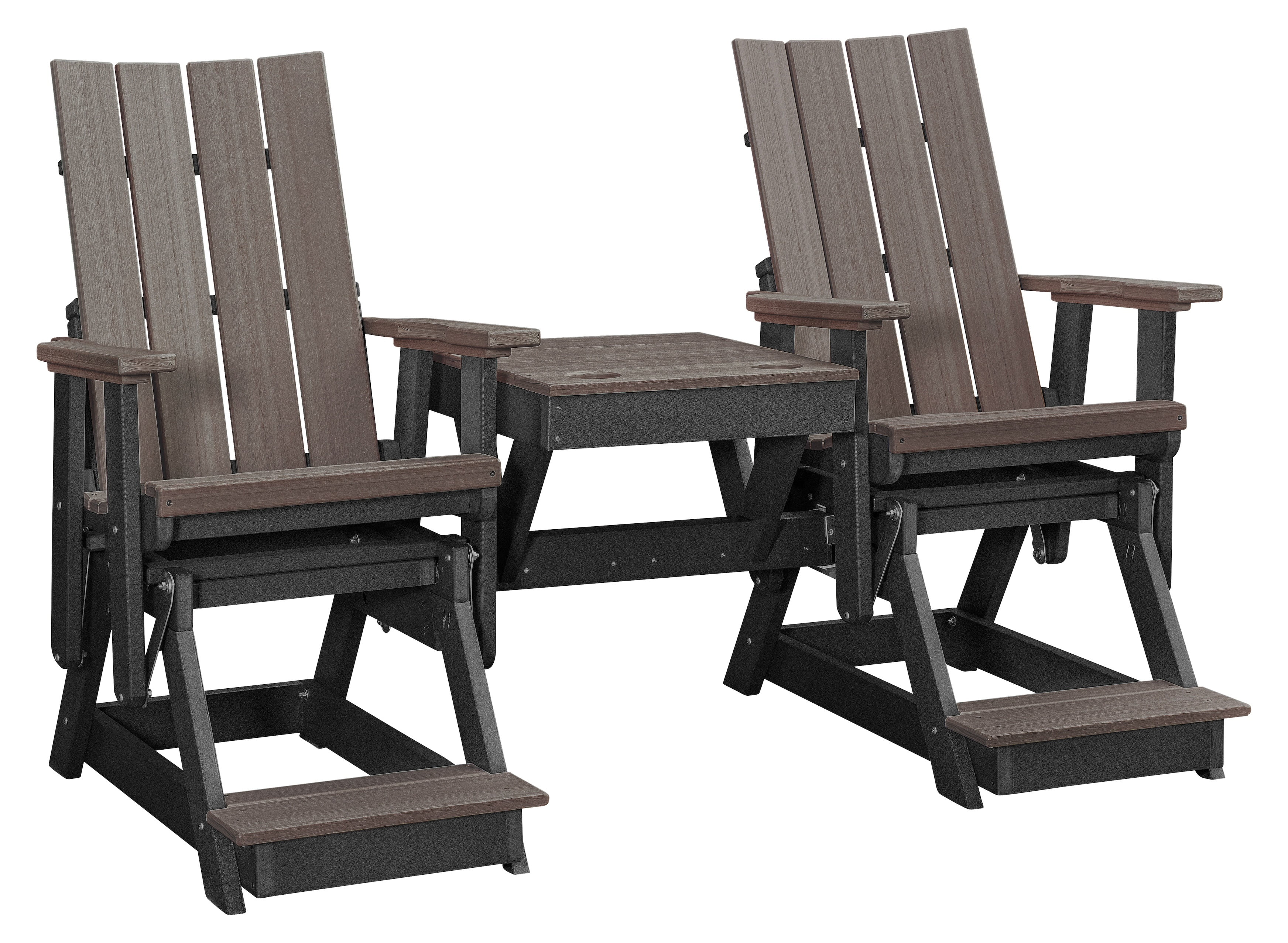 American Furniture Classics Model 416CGBK-K Brandon Balcony Height Double Glider with Center Table in Coastal Gray on a Black Base