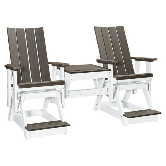 American Furniture Classics Model 416CGWT-K Brandon Balcony Height Double Glider with Center Table in Coastal Gray on a White Base