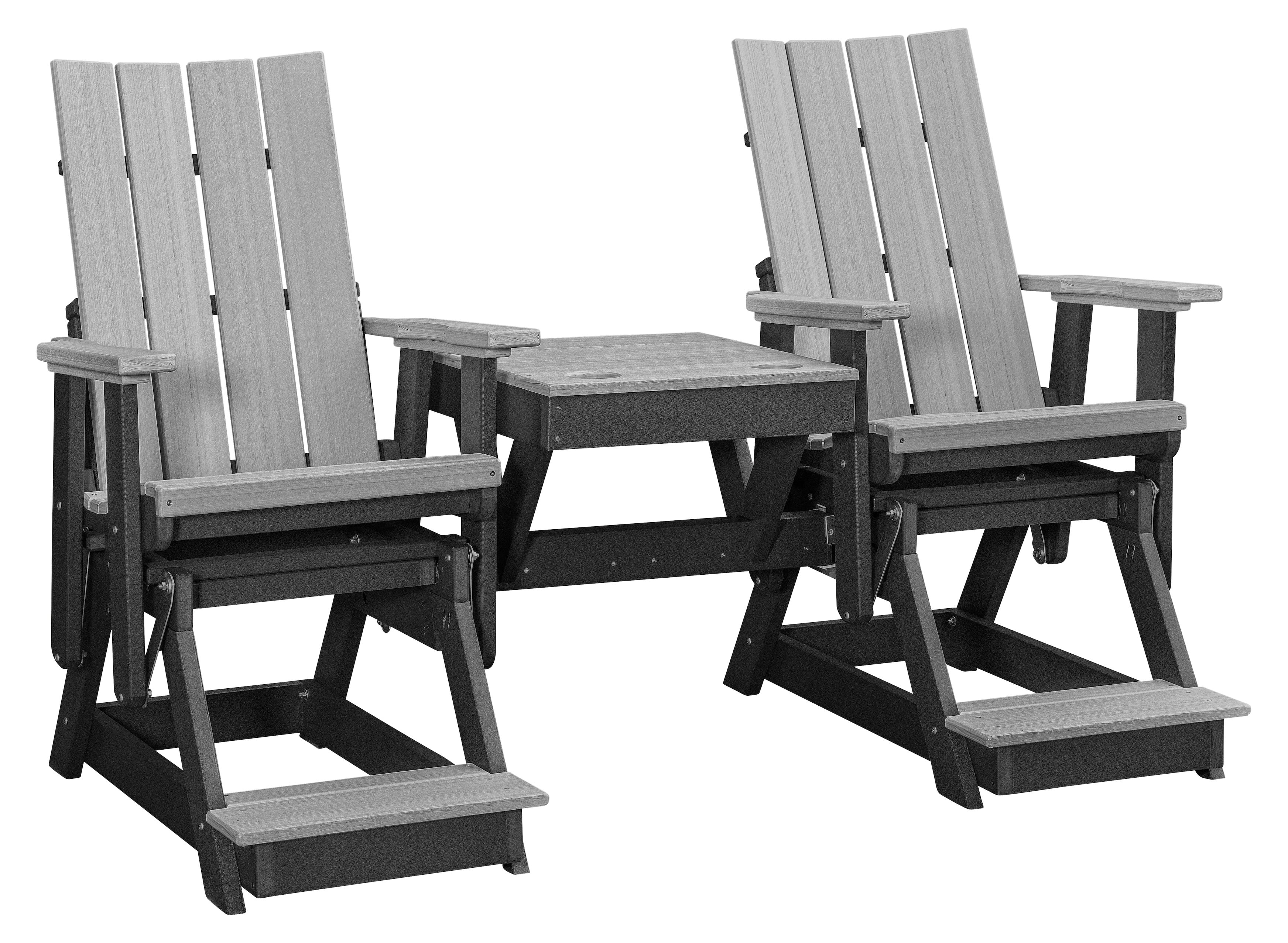American Furniture Classics Model 416LGB-K Brandon Double Balcony Height Glider with Center Table in Light Grey on a Black Base