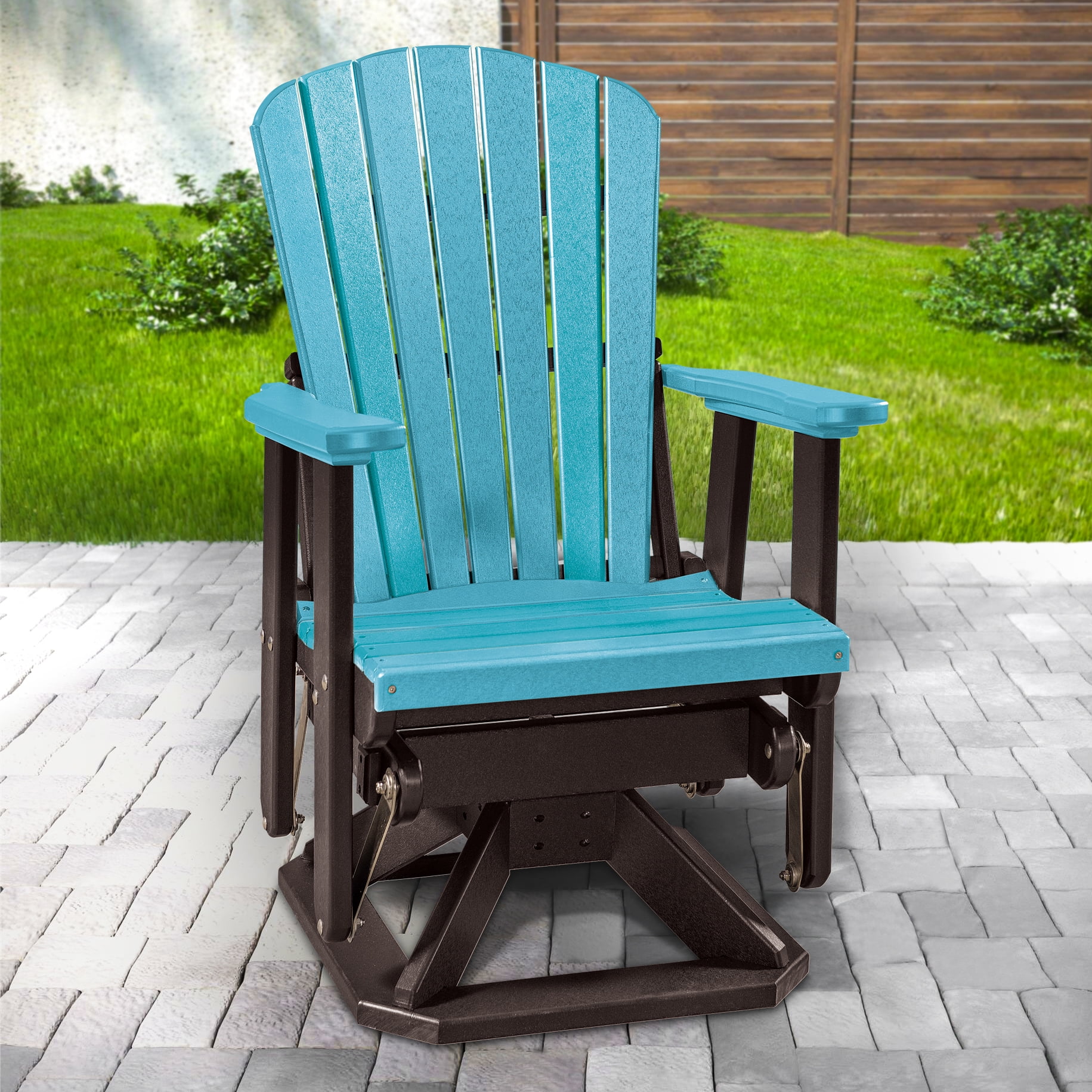 Aruba Blue and Black High Density Resin Outdoor Swivel Glider Chair