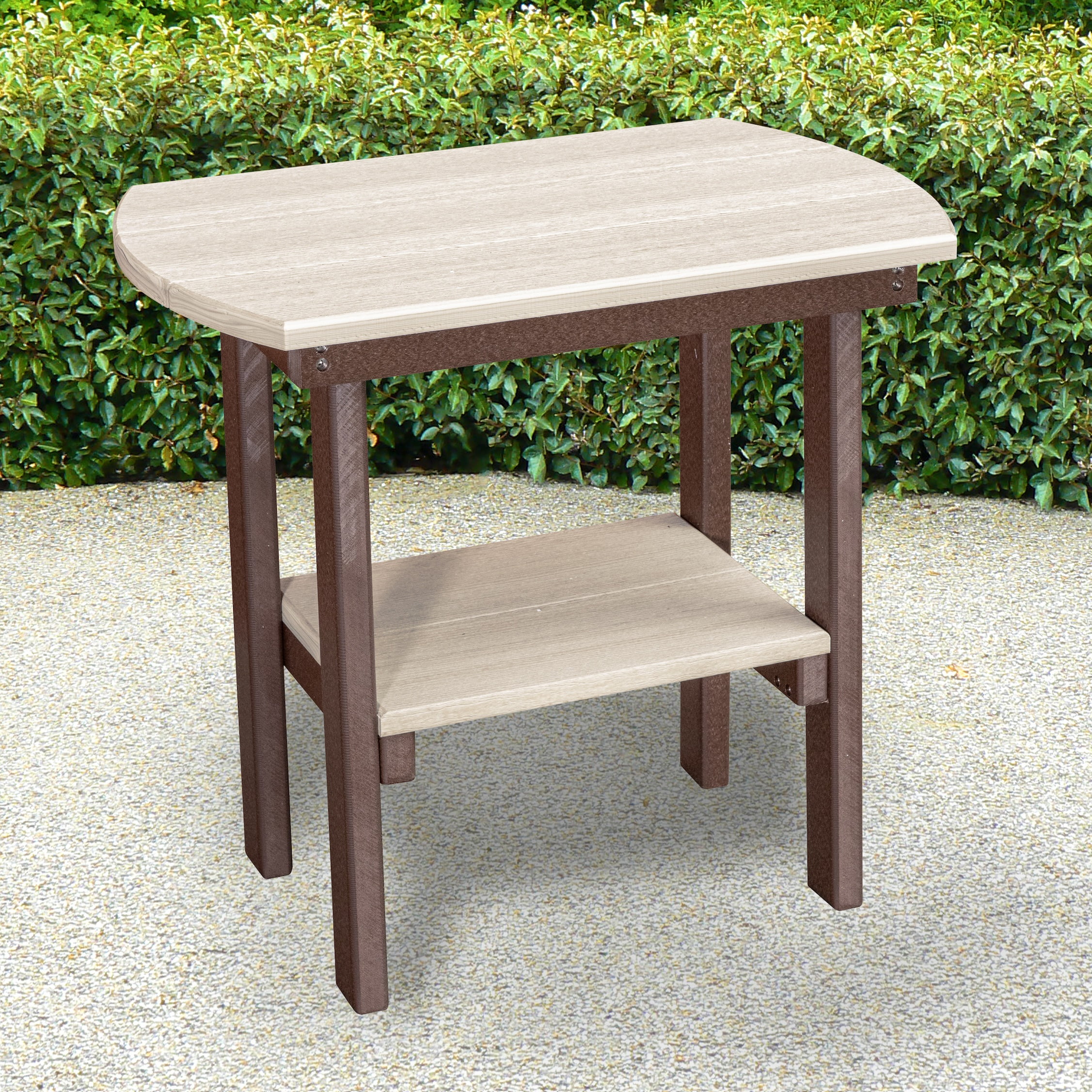 American Furniture Classics Model 525BITB Outdoor Oval End Table in Birchwood on Tudor Brown Base