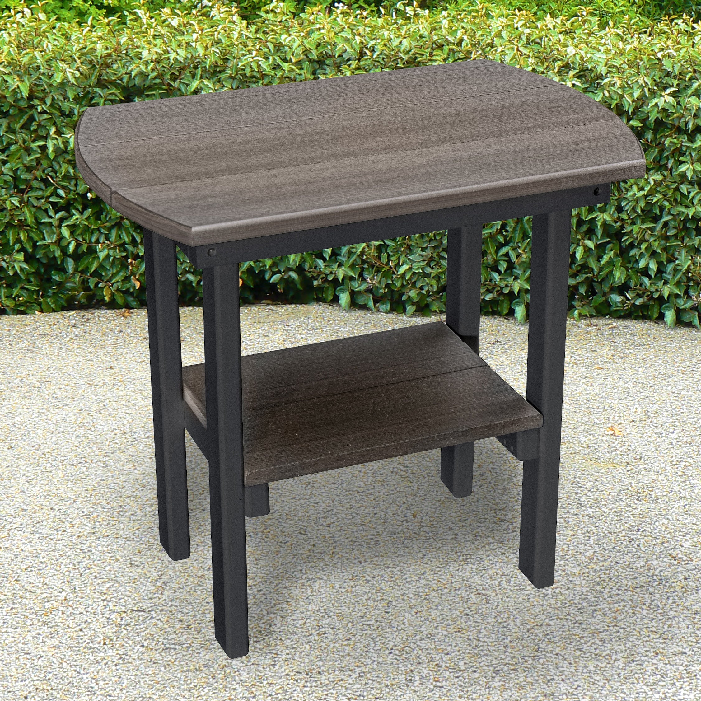 American Furniture Classics Model 525CGBK Outdoor Oval End Table in Coastal Gray on a Black Base