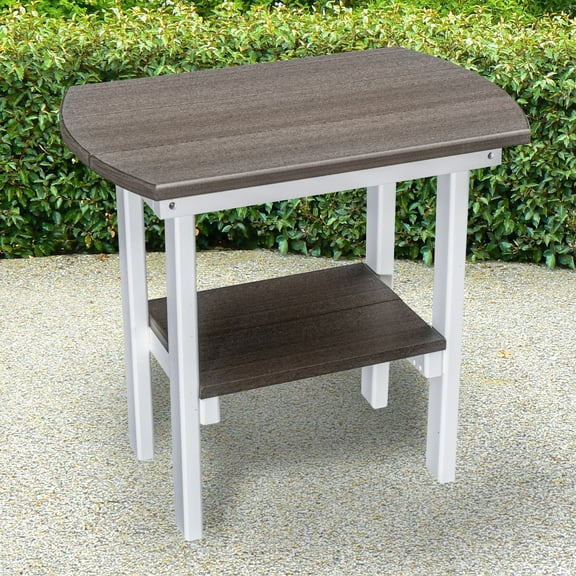 American Furniture Classics Model 525CGWT Outdoor Oval End Table in Coastal Gray on a White Base