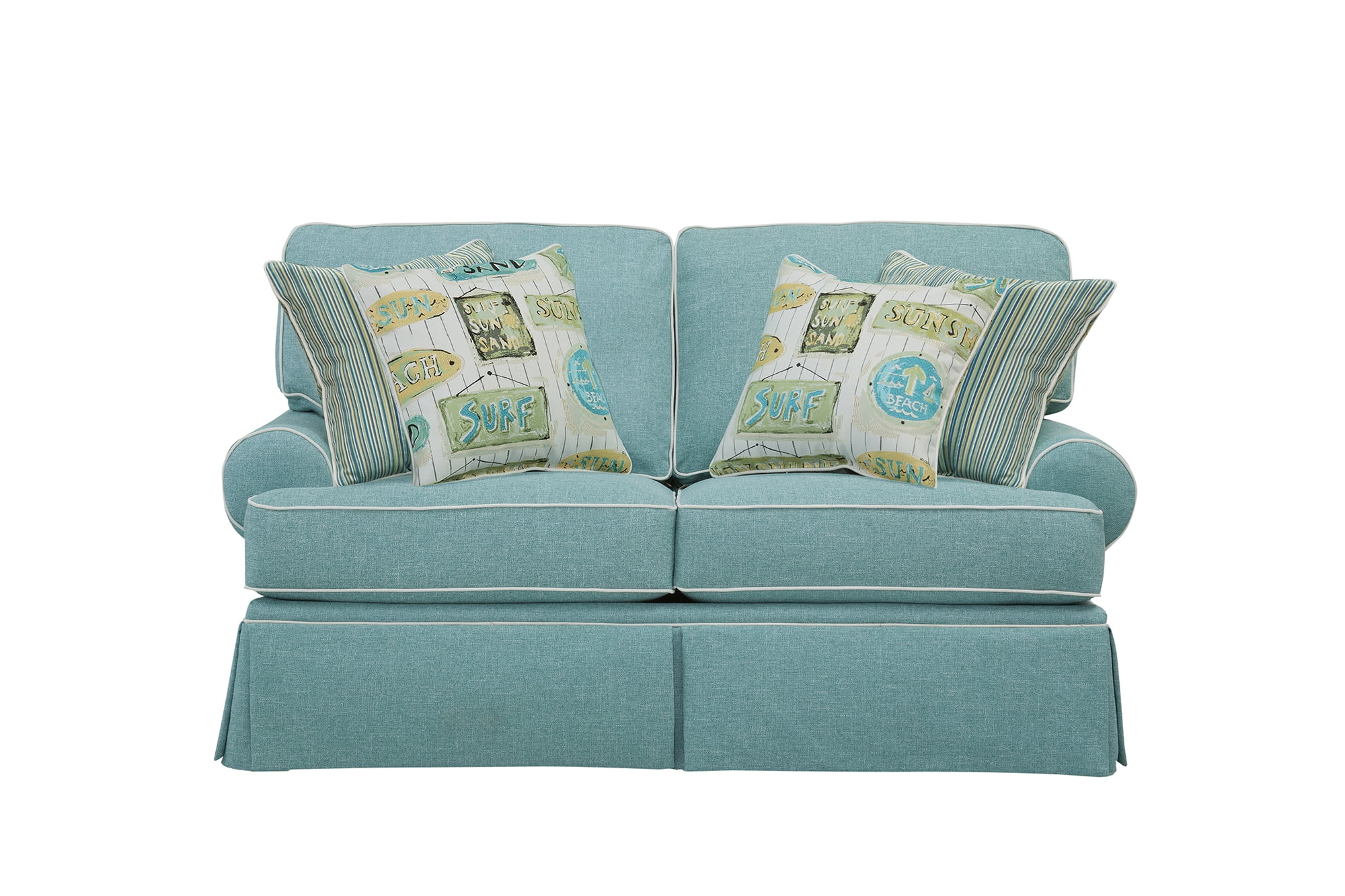 Aqua Linen Coastal Loveseat with Accent Pillows