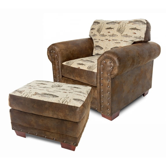 American Furniture Classics Model 8501-00-70 Angler's Cove Arm Chair with Matching Ottoman