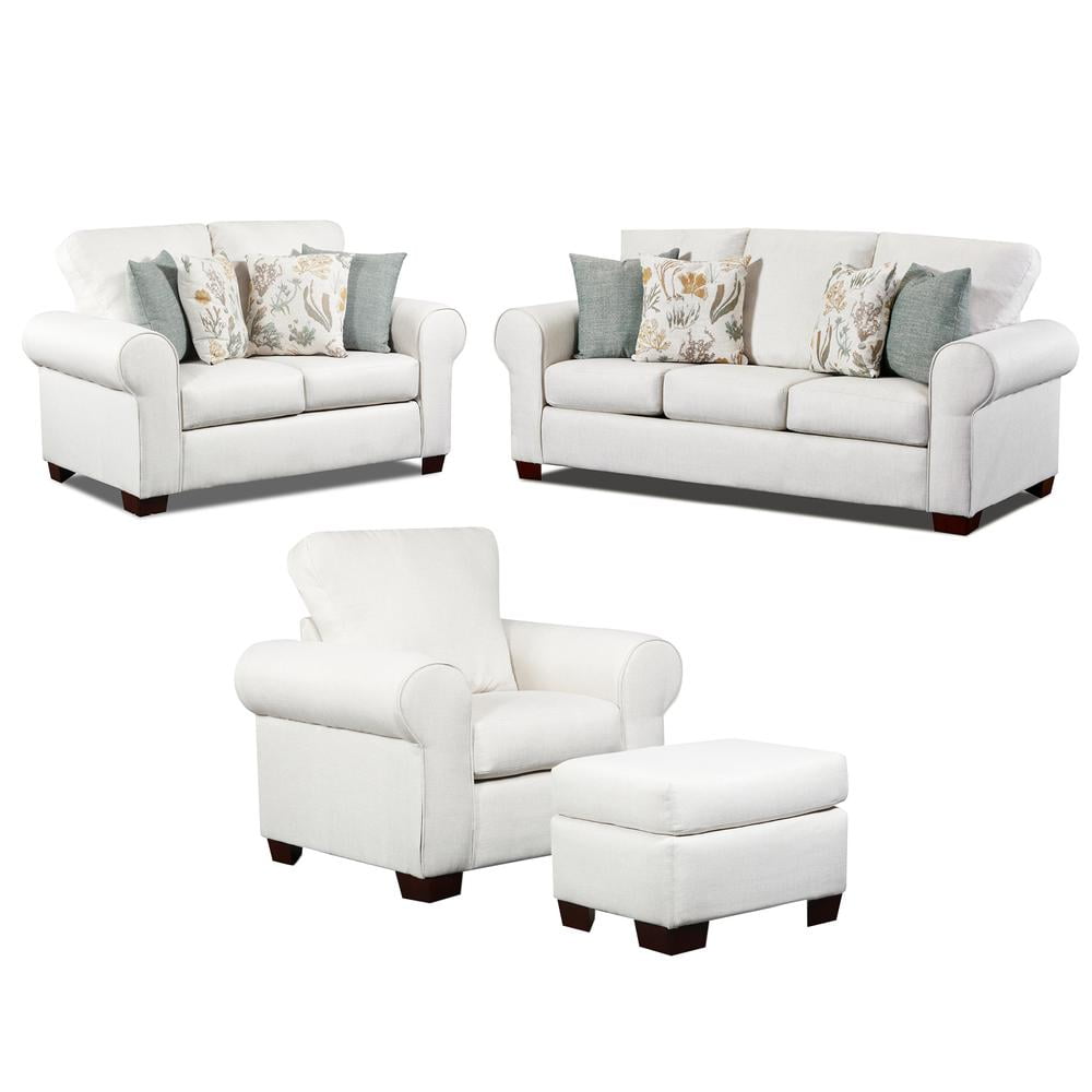 Cream Polyester Transitional 4-Piece Living Room Set