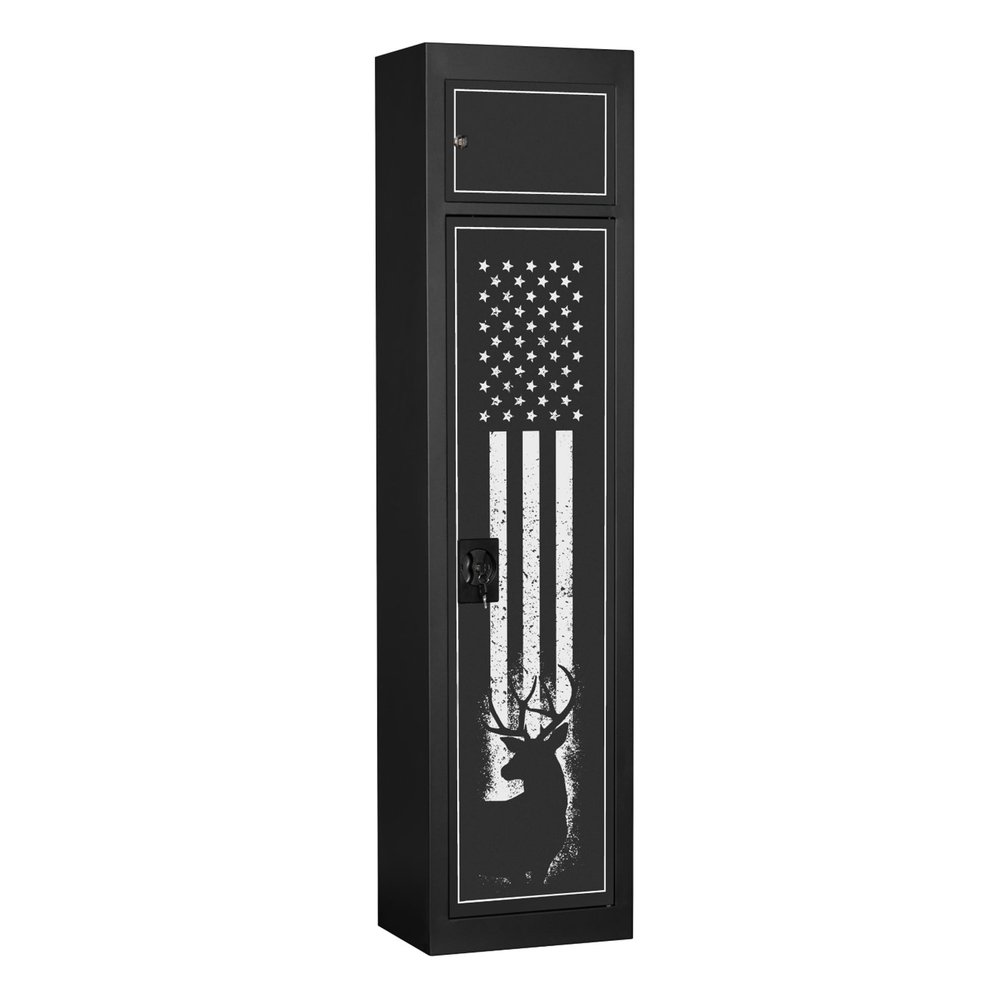 Black Metal 5-Rifle Locking Gun Storage Cabinet with Pistol Compartment