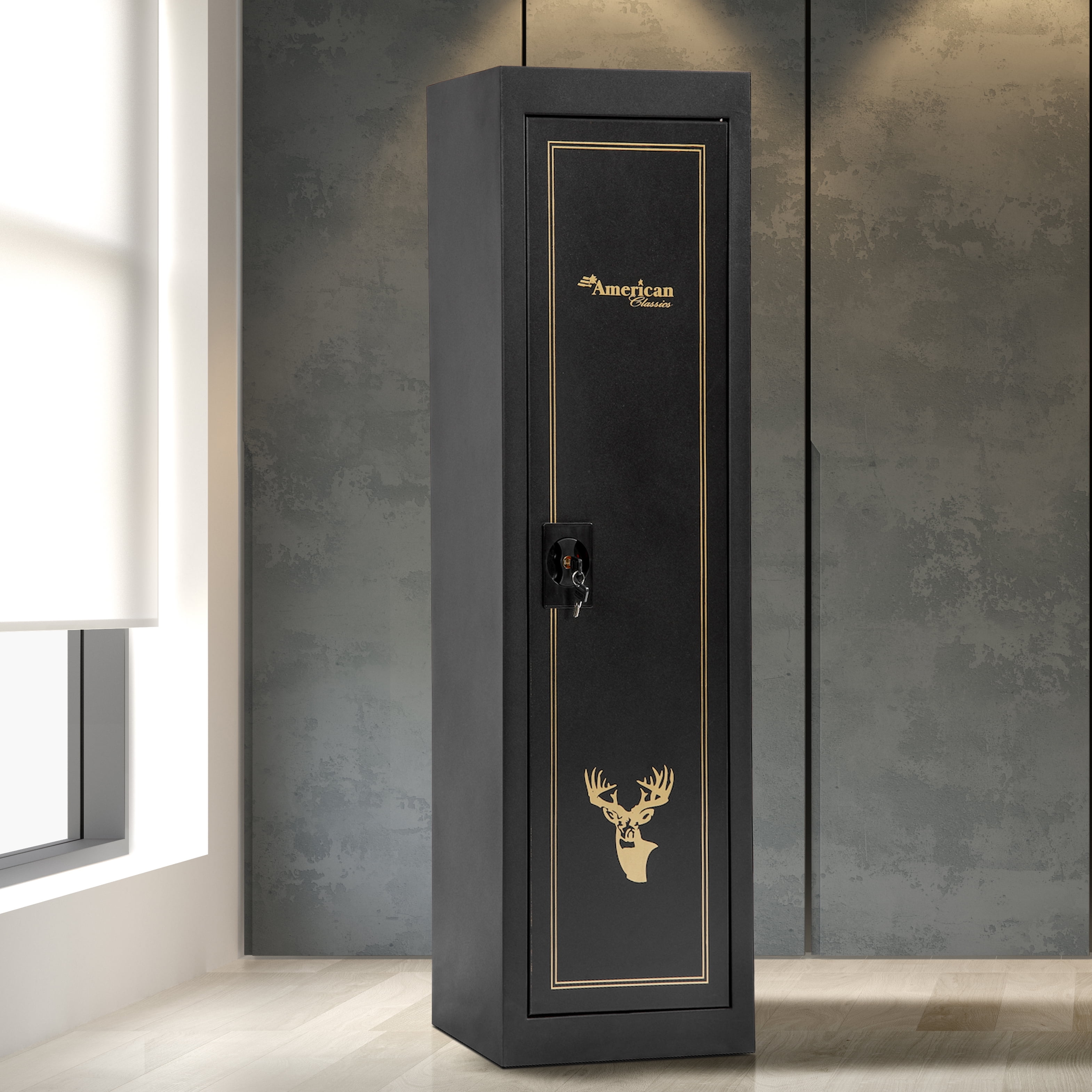 Black 49" Heavy-Duty Metal 5-Gun Security Cabinet