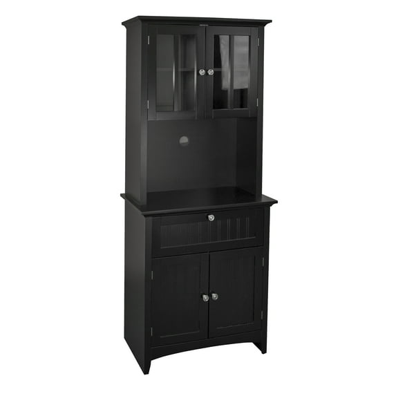 American Furniture Classics OS Home and Office Model 25604, 70.25 inch High Wooden Buffet and Hutch with Framed Glass Doors and Drawer Finshed in Black