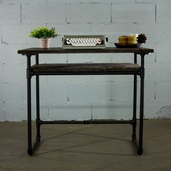American Furniture Classics OS Home and Office Model PDSK-BS Industrial vintage Home Office Pipe Desk with Lower Shelf Metal with Reclaimed Aged-Wood Finish