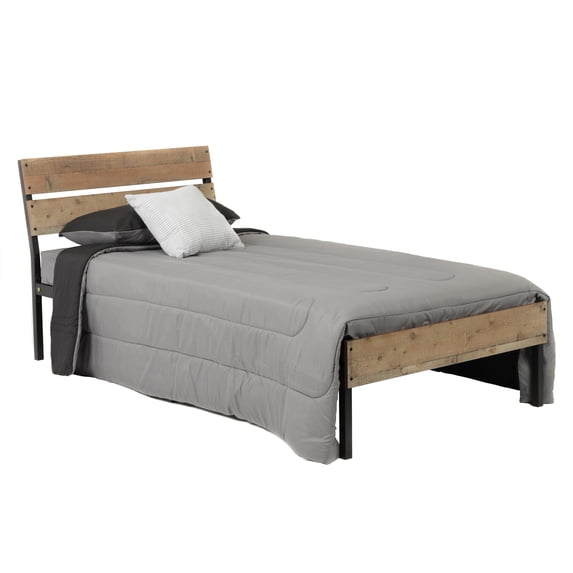 OS Home and Office Furniture 38.25" Wood Twin Bed with Metal Base in Brown