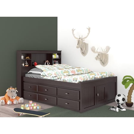 OS Home and Office Model 82921K12-22 Full Size Bookcase Bed with Twelve Drawers in Espresso