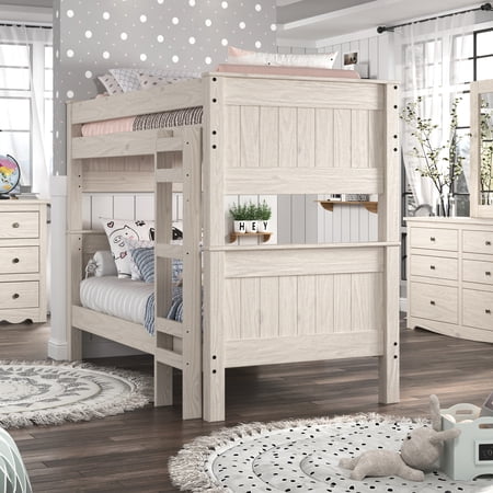 American Furniture Classics Pine Crafter Stackable Twin/Twin Bunk Bed in Anq Wht