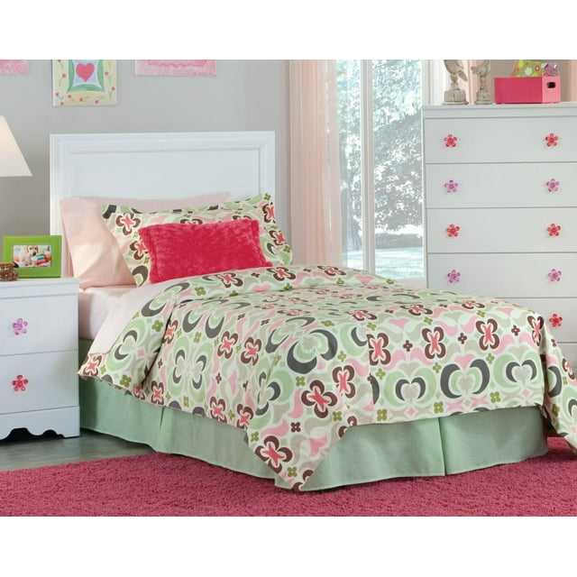 American Furniture Classics Savannah Collection 269K3T Three Piece White Bedroom set with Pink Decorative Pulls including Twin Headboard, Five Drawer Chest, and Night Stand