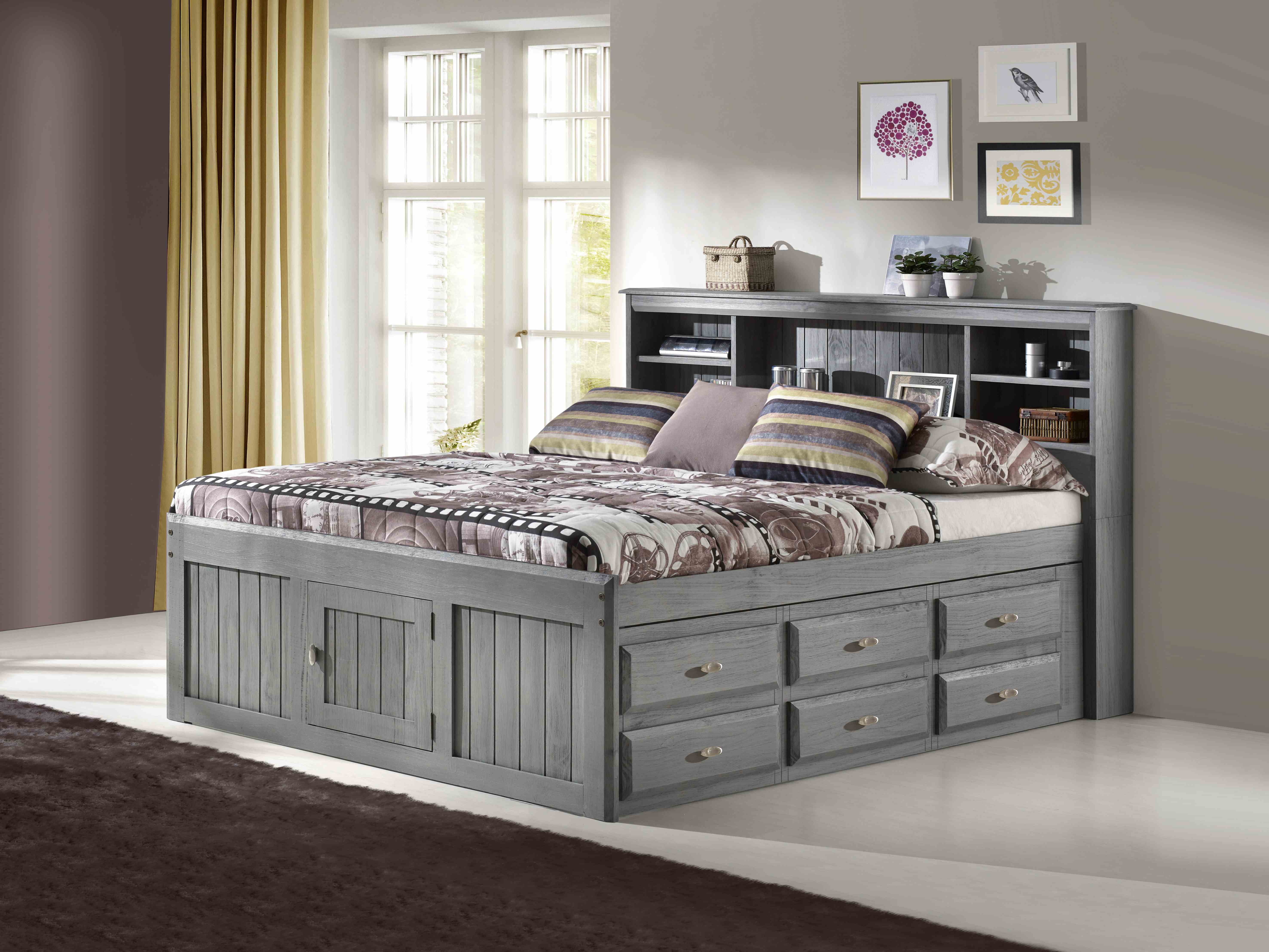 American Furniture Classics Solid Pine Queen Bookcase Bed with 12 Drawers in Charcoal