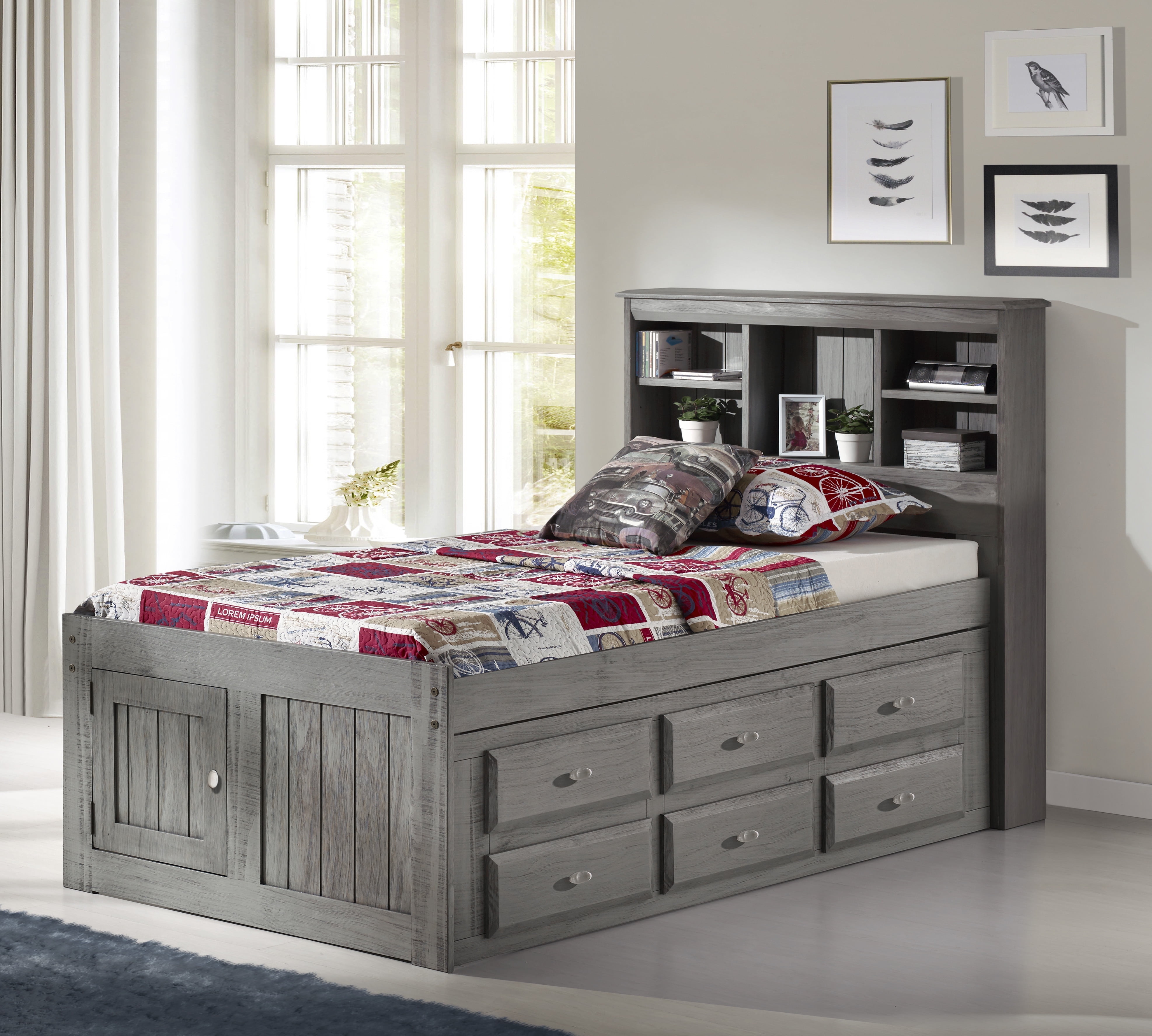 American furniture classics solid pine captains bookcase bed drawers in charcoal deals