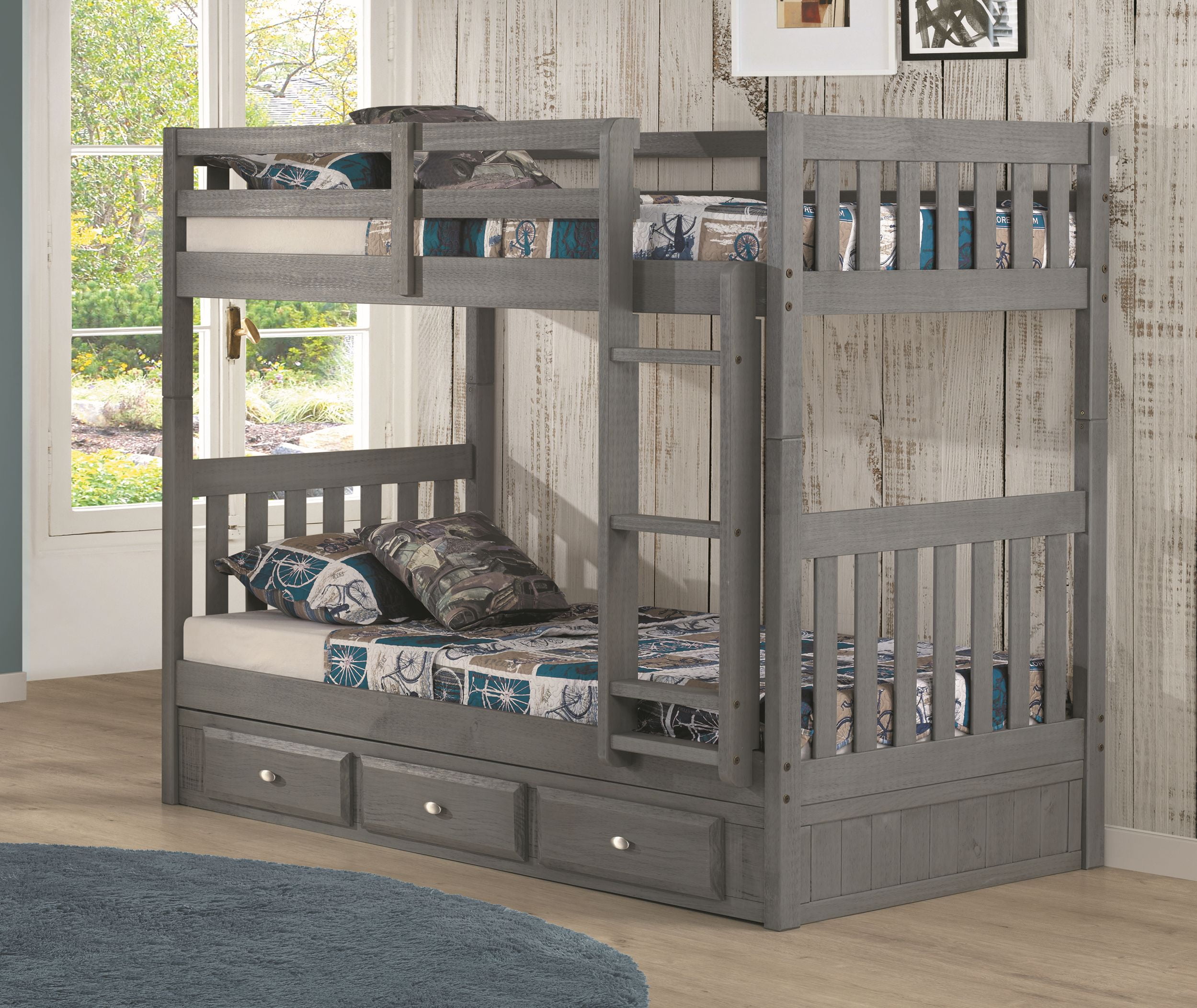 American furniture classics solid pine 2024 captains bookcase bed drawers in charcoal