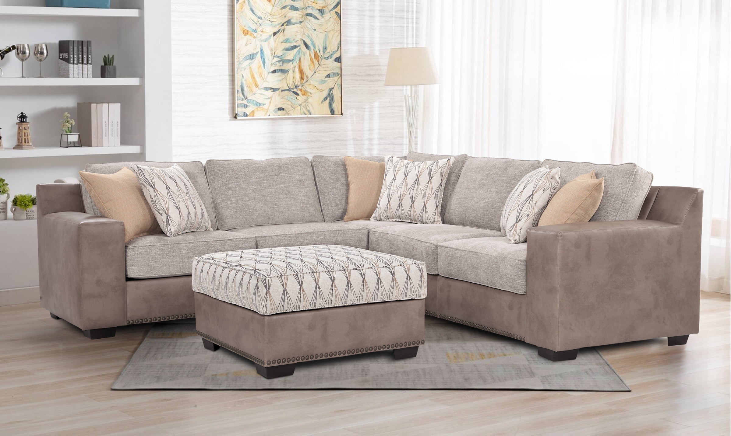 American Furniture Classics Three Piece Sectional Sofa in Parchment Chenille Fabric