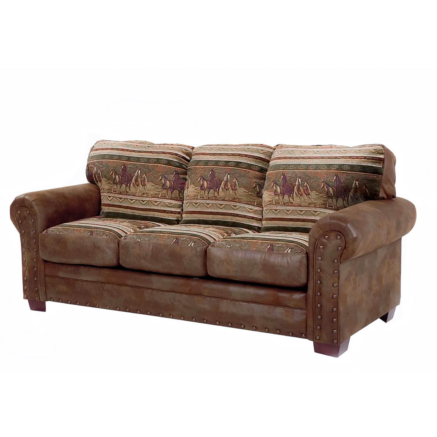 Brown Faux Leather Queen Sleeper Sofa with Nailhead Accents
