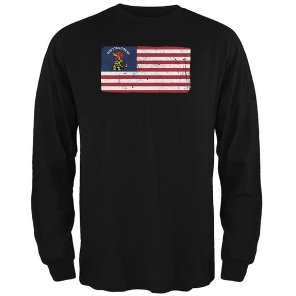 American Gadsden Flag Distressed Black Adult Long Sleeve T-Shirt - X-Large