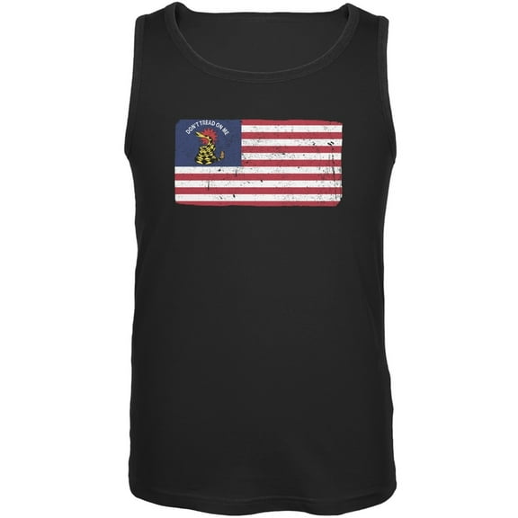 American Gadsden Flag Distressed Black Adult Tank Top - Large