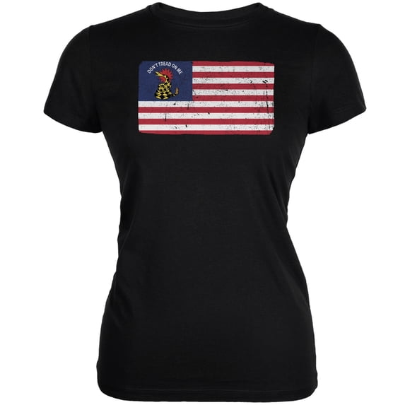 American Gadsden Flag Distressed Black Juniors Soft T-Shirt - Large