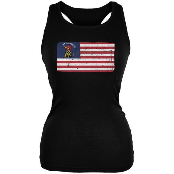 American Gadsden Flag Distressed Black Juniors Soft Tank Top - X-Large