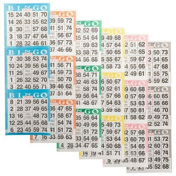 American Games Bingo Paper Game Cards - 3 cards - 6 sheets - 100 books per pack - 6 Colors, Made in USA