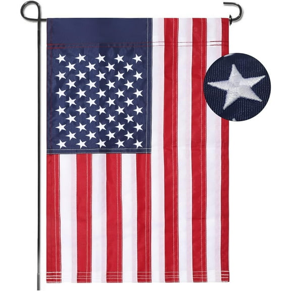 American Garden Flag 12 x 18 Inch,Embroidered Stars,Outdoor Durable Nylon,USA ResidentialYardGarden Decor,American Flag Garden Flag