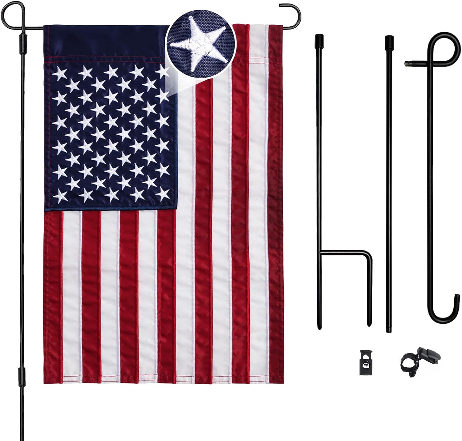 American Garden Flag with Stand Holder Set for Outside Yard Patriotic 12x18 Inch Small US USA Flags Metal 32 Included