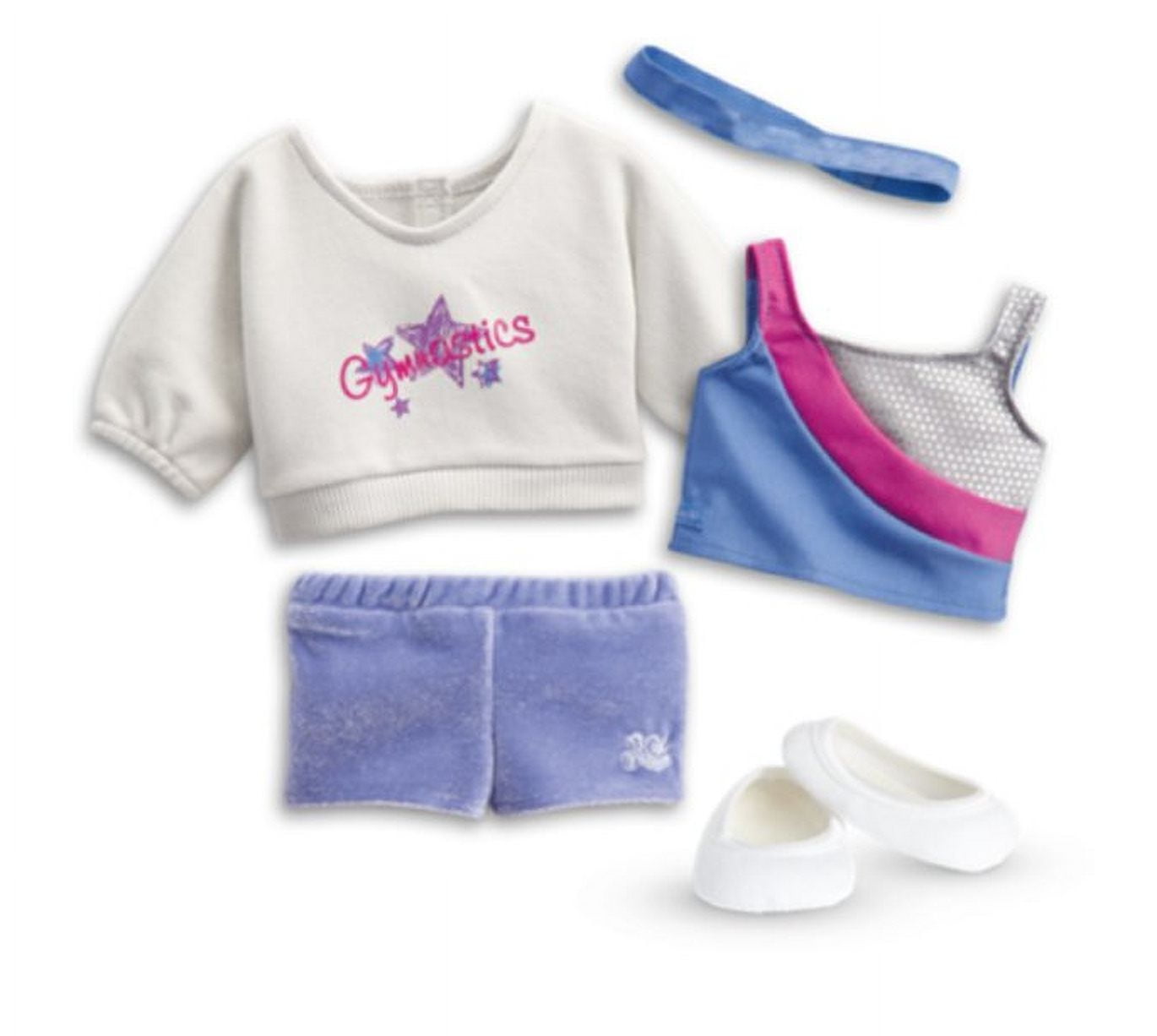 American Girl 2 in 1 Gymnastics Practice Outfit for 18" Dolls, Pink/Blue/Silver, Doll Clothing