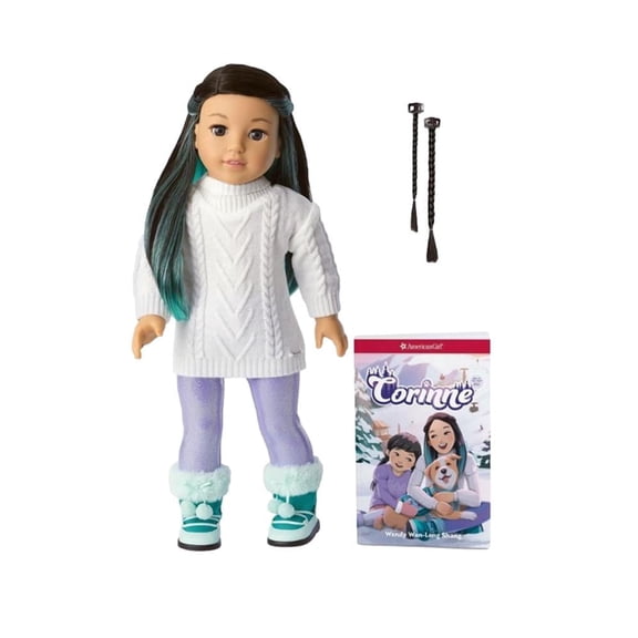 American Girl Corinne Tan 18" Doll and Book with Dark Brown Accent Braid Clips