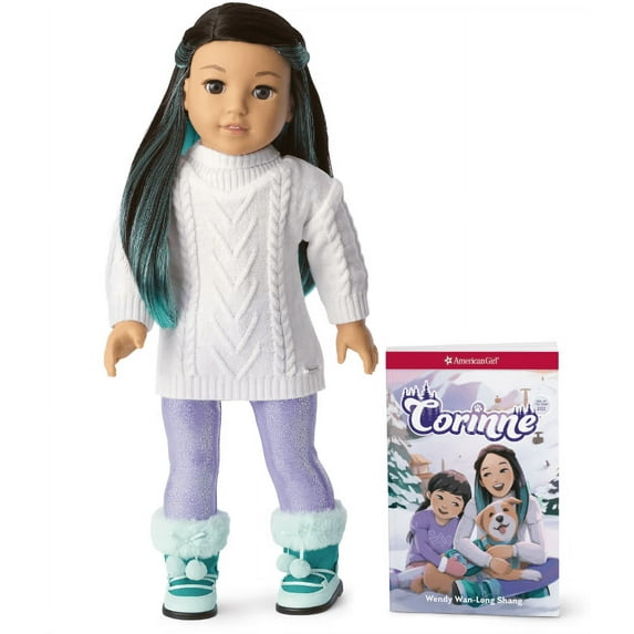 American Girl Corinne Tan 18 inch Doll of the Year and Book White Sweater Brown Eyes Black Hair