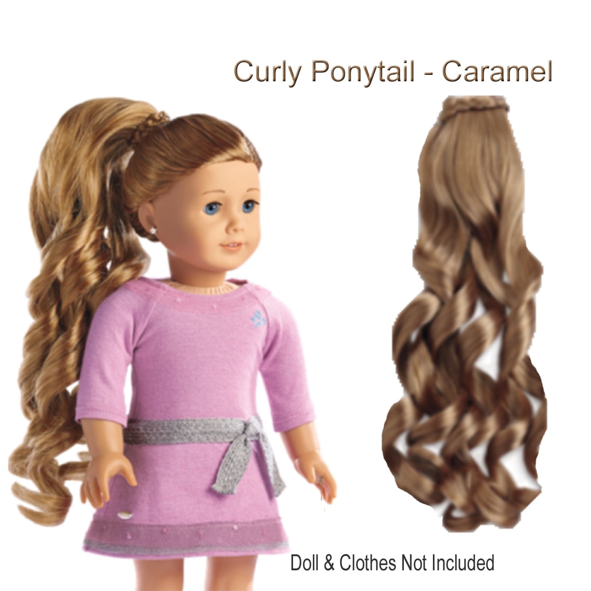 American Girl Doll Accessories Curly Ponytail Caramel for 18