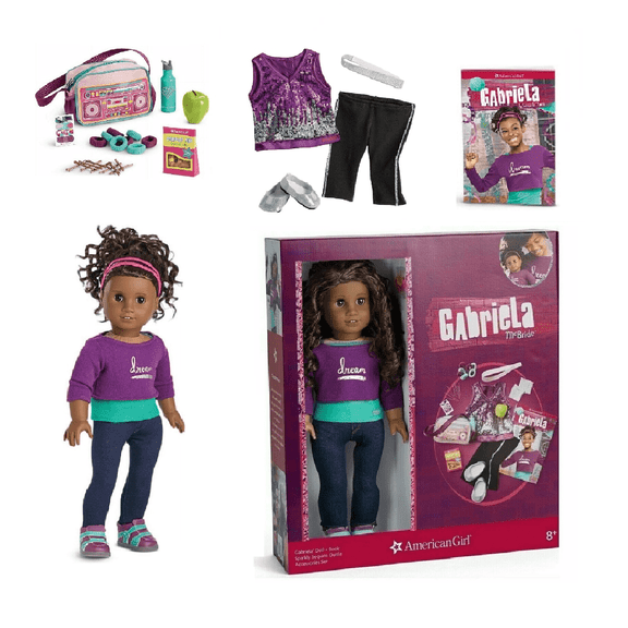 American Girl Doll Gabriela Set 18" Doll and Book with Sparkly Sequins Outfit and Accessories