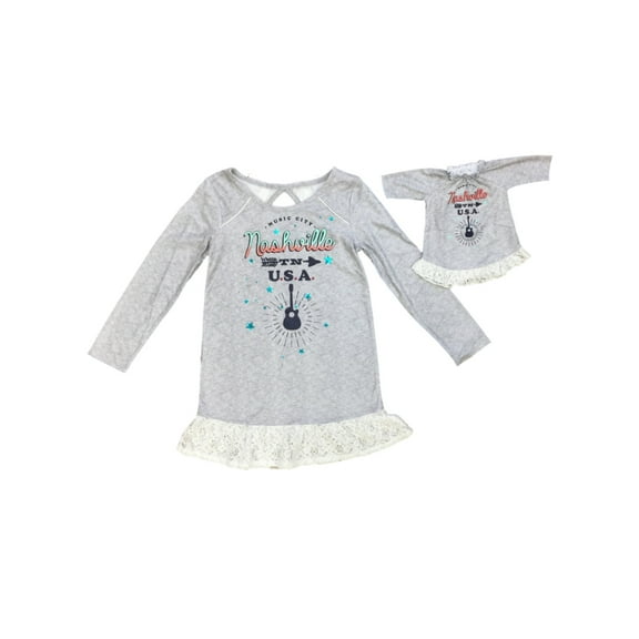 American Girl Girls Gray Nashville Nightgown & Doll Gown Set Music City 5-6
